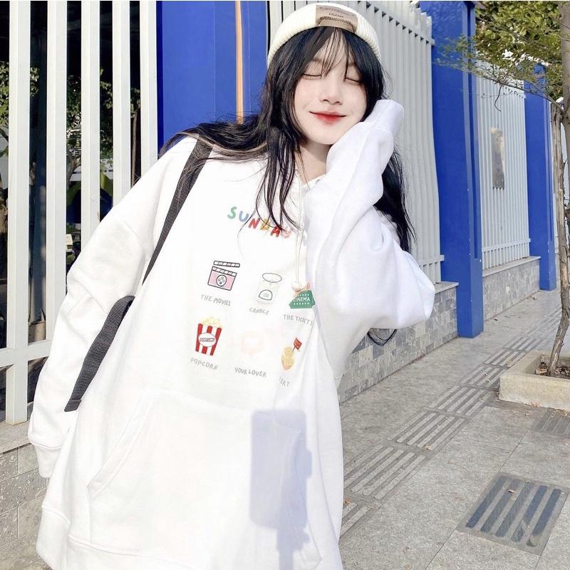 ÁO HOODIE SWEETIE SUNDAYNIGHT, In Hình Thêu TO Form Rộng Hàn Quốc, Áo Hoodie Freesize Nỉ Dày Mềm Mịn Dễ Thương