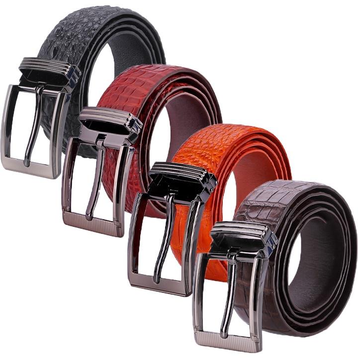 HP4228-29-30-31 - Thắt lưng nam da cá sấu Huy Hoàng gai bụng 4P đầu kim màu đen, nâu đỏ, vàng, nâu đất