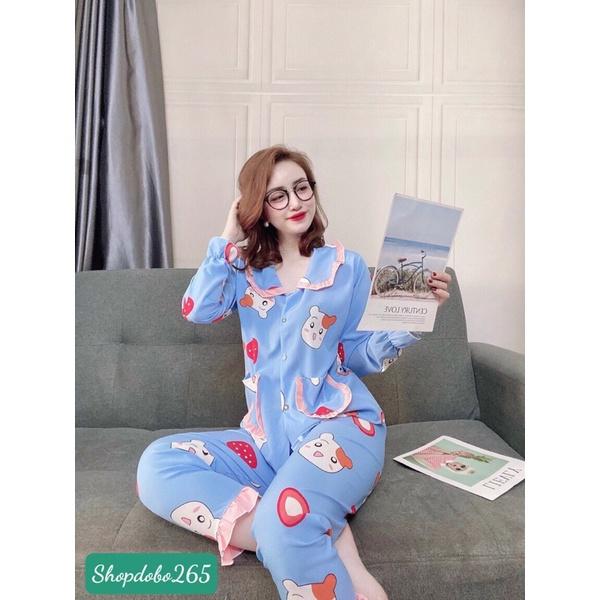 Đồ bộ nữ,đồ ngủ,đồ bộ mặc nhà, bộ pijama dài tay vải lụa hoạ tiết dễ thương size đại.