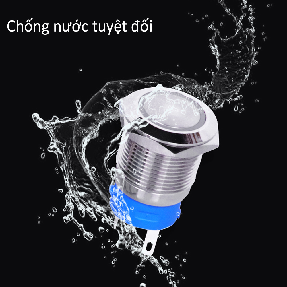 Công tắc nhấn giữ tự khóa có đèn LED 16mm (Điện áp 220V), Chất liệu INOX, Chống ngấm nước