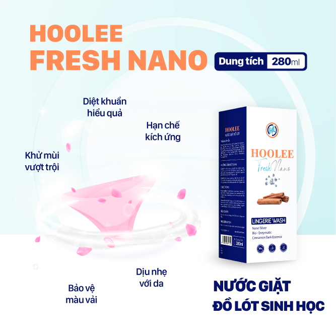 [Mua 1 Tặng 2] Nước giặt đồ lót Sinh học thế hệ mới HooLee Fresh Nano (280ml) Nano bạc, Tinh dầu quế Giúp kháng khuẩn, Hạn chế kích ứng, Làm sạch vết bẩn chuyên sâu, Tăng tuổi thọ đồ lót - HLive1+2