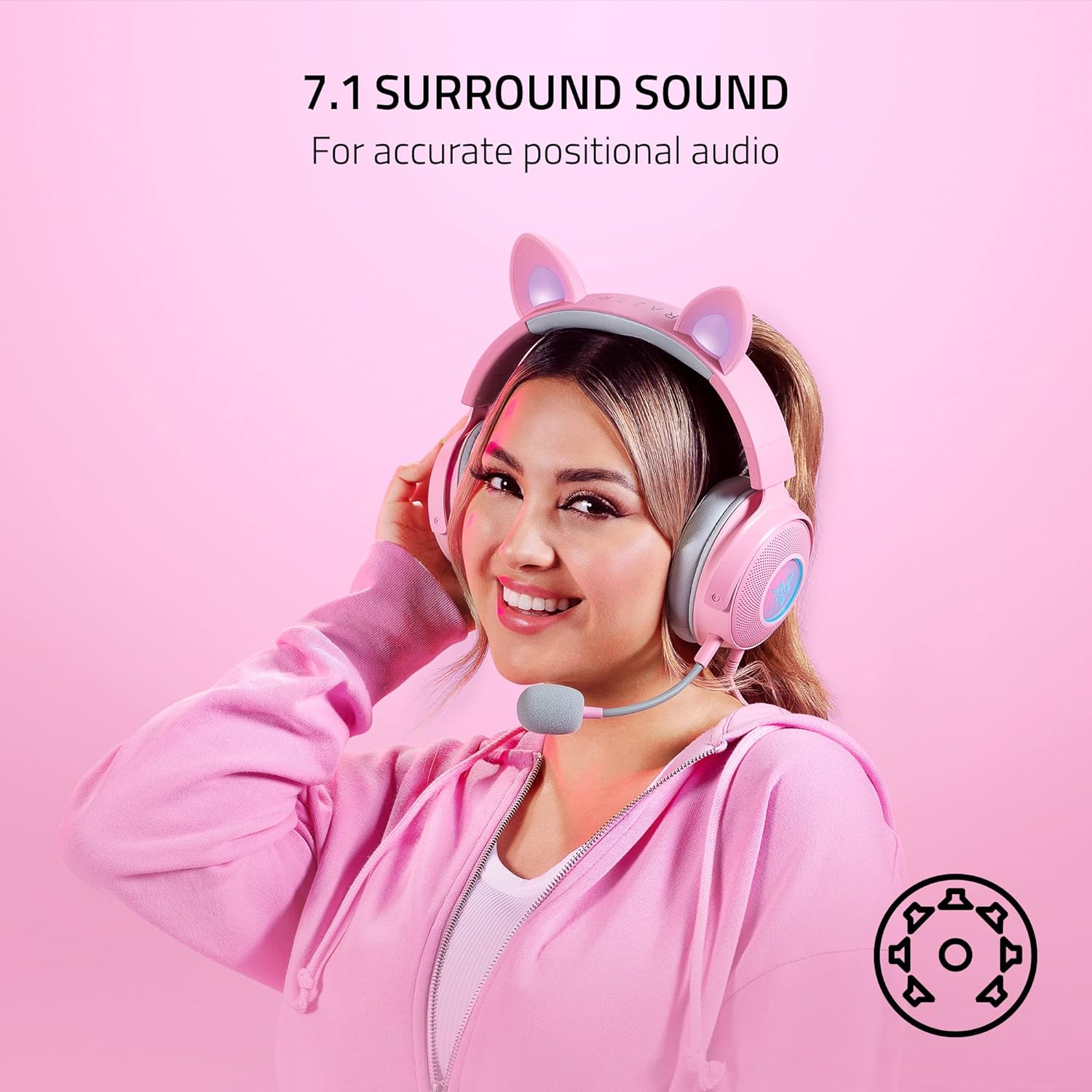 Tai nghe có dây chùm đầu Razer Kraken Kitty Edition V2 Pro-Wired RGB Headset with Interchangeable Ears (Hàng chính hãng)