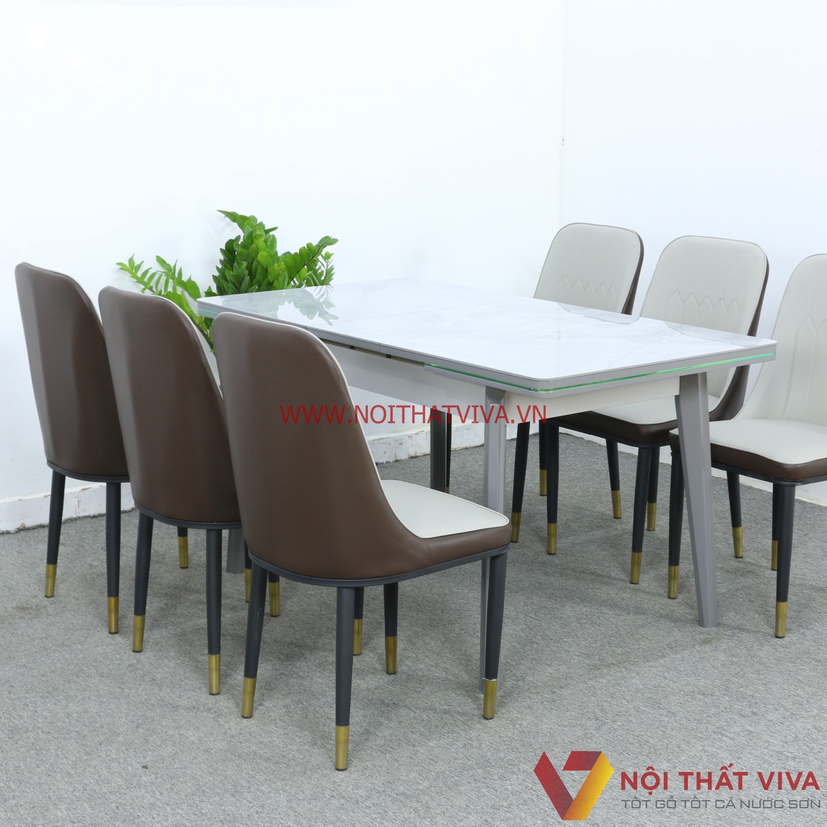 Bộ Bàn Ăn Thông Minh Xếp Gọn 6 Ghế Mặt Đá Trắng Hiện Đại Đẹp