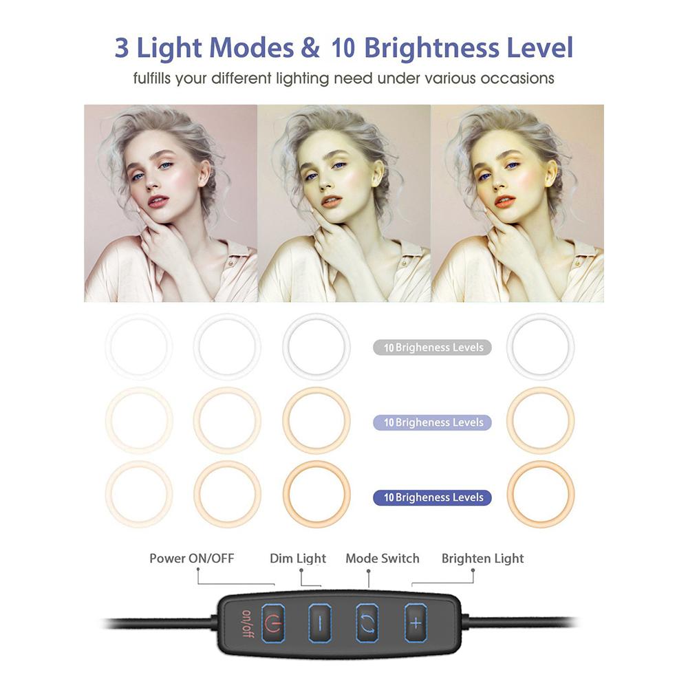 Đèn LED Ring Light Desktop có thể điều chỉnh độ sáng với giá đỡ điện thoại chân máy nhỏ Rmote Shutter