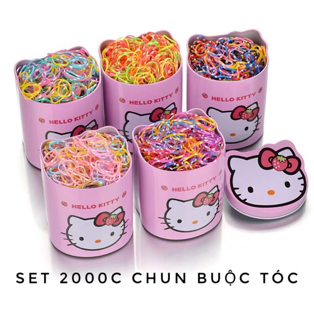 Hộp chun buộc tóc 2000 dây Hello Kitty siêu xinh cho các con buộc tóc