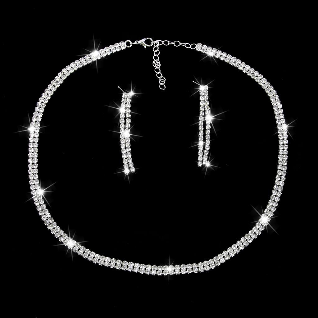 Crystal Rhinestone Necklace Drop Earrings Jewelry Set Wedding Bridal Party