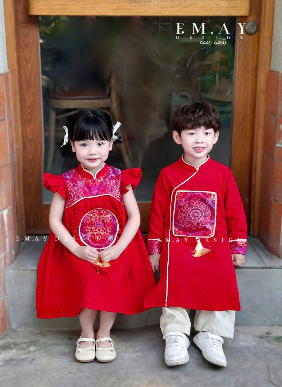 Bộ áo dài sườn xám cho bé trai bé gái diện tết năm mới giáng sinh từ 10-40kg hàng thiết kế