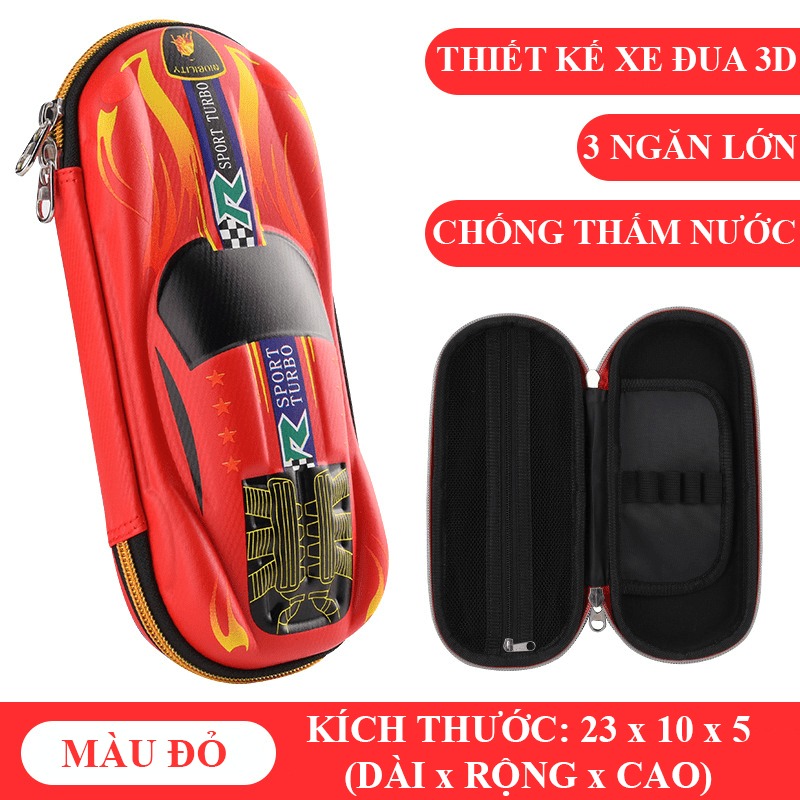 Hộp bút 3D in hình xe đua độc đáo kích thước lớn chống thấm nước phù hợp cho bé trai - VLHB05