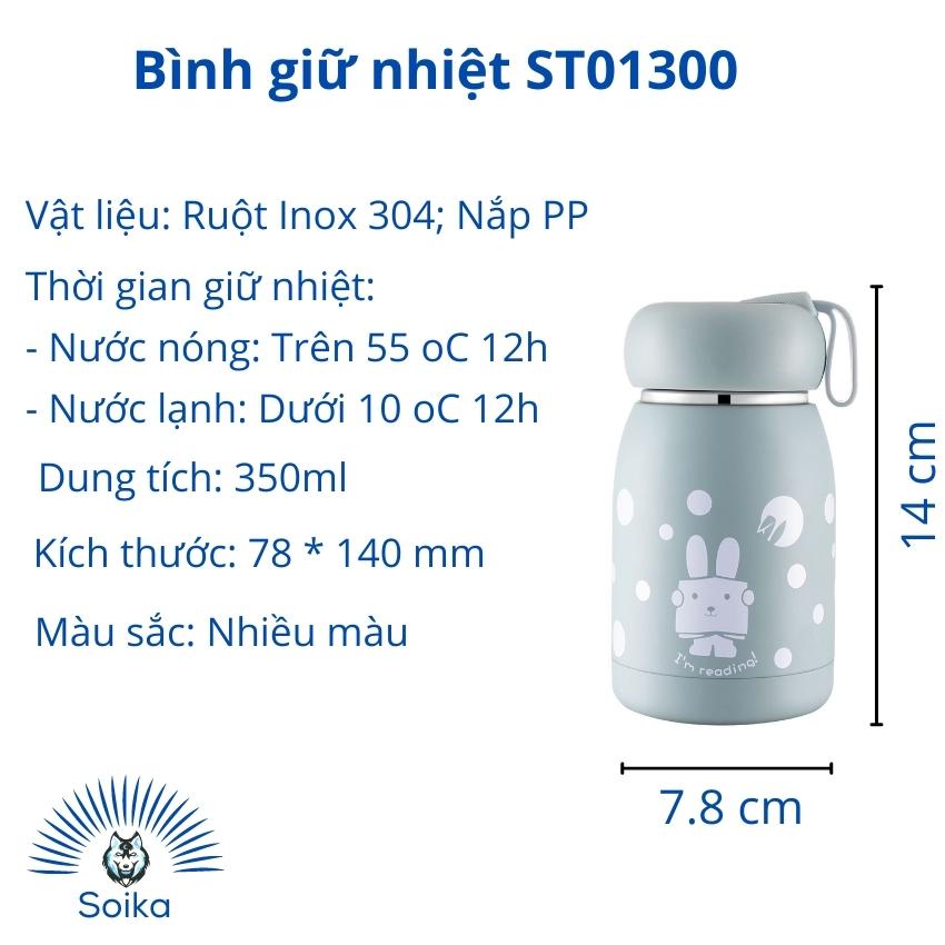 Bình Giữ Nhiệt Cute Cho Bé SOIKA ST03 350ml 3 Lớp Inox 304 Cách Nhiệt Chân Không