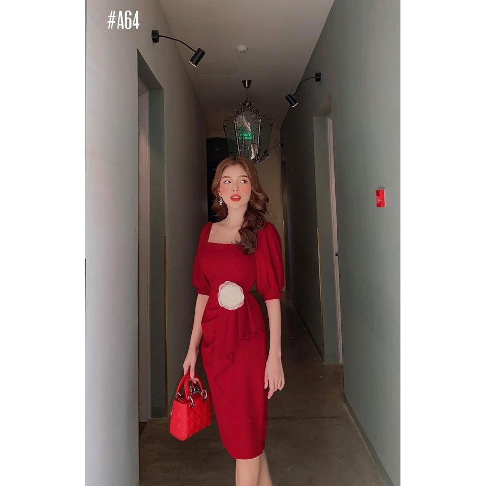 Đầm cổ vuông nhún bèo sang chảnh