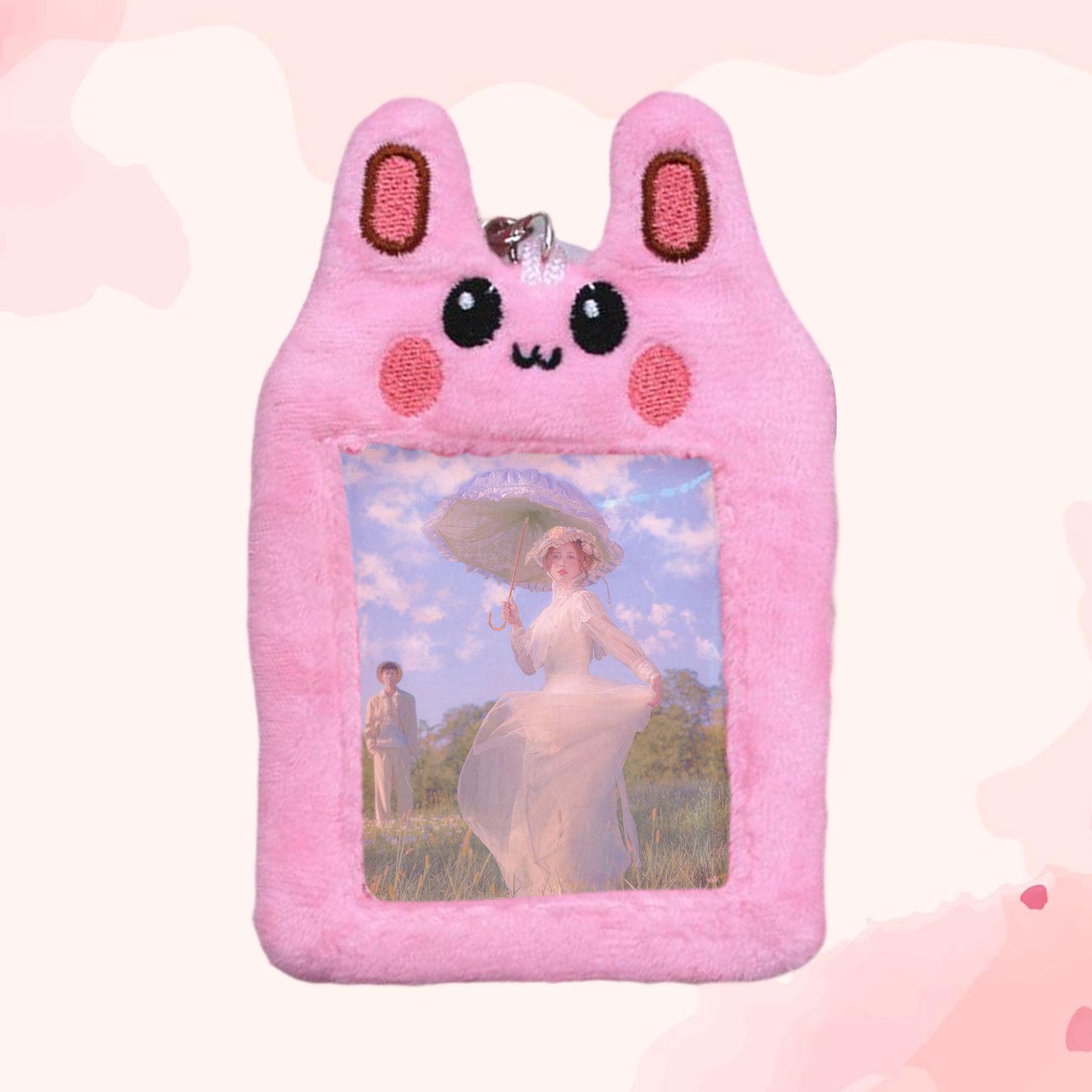 Plush Photocard Holder Cute ID Card Holder Pendant Keychain Photo Sleeves Protector for Household, Wedding, Driver Licenses, Bus Card