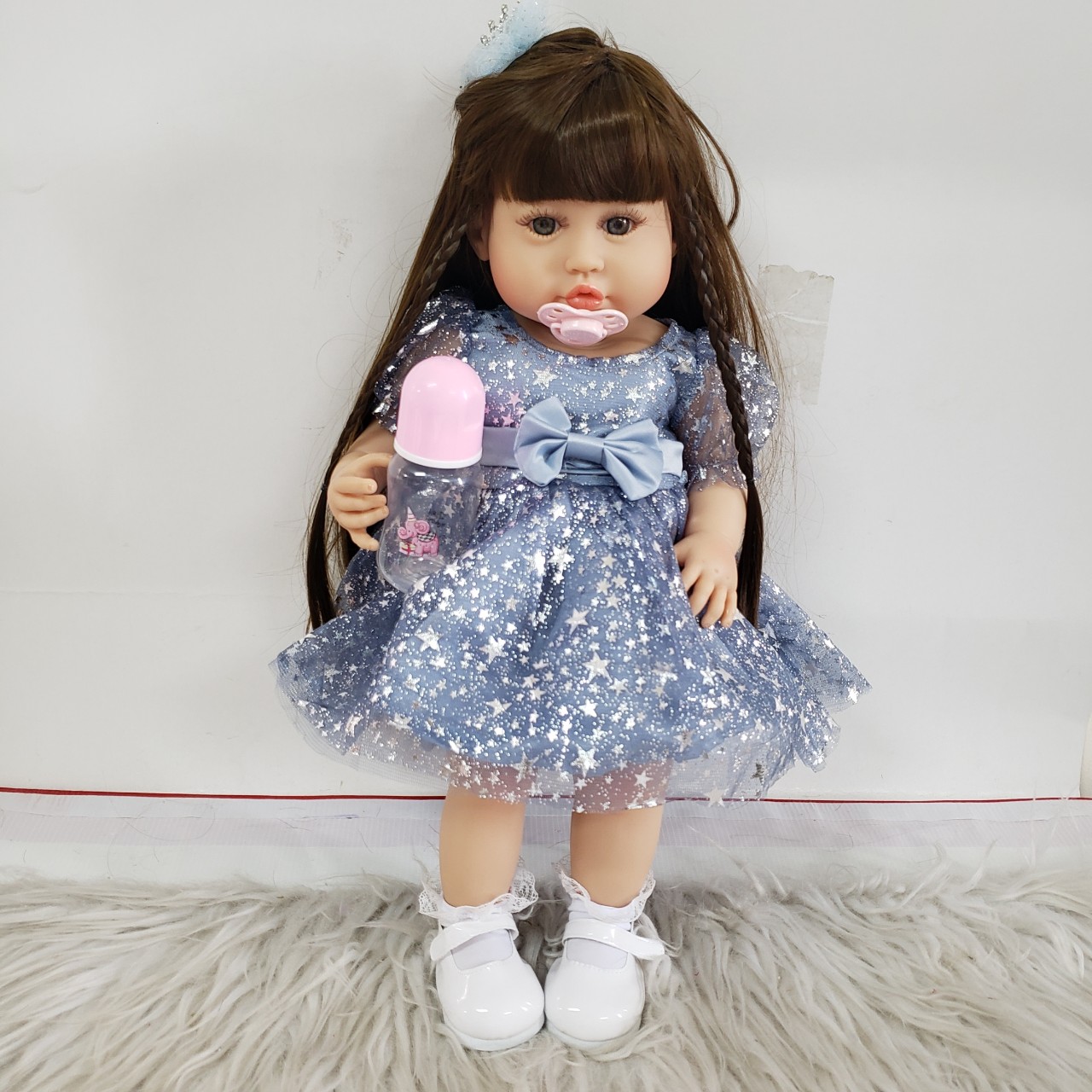 Búp Bê Tái Sinh Thân Nhựa Mềm Mại KEIUMI Chu Miệng Tóc Dài 55 cm = 22 inch Reborn Silicon Vinyl Doll PVN4699