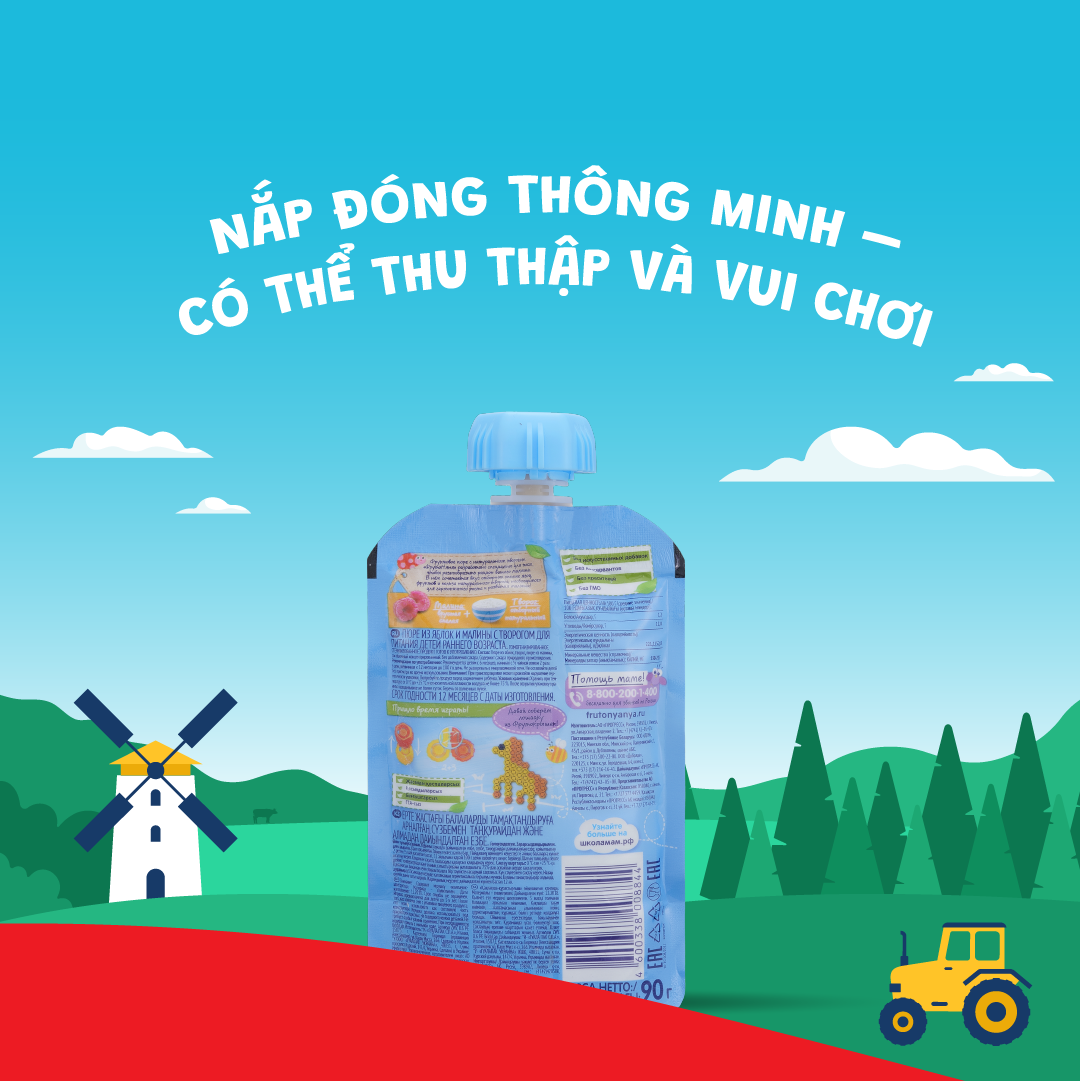 Trái cây nghiền vị táo, mâm xôi và phomai tươi Fruto Nyanya 90g