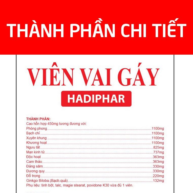 Viên Vai Gáy thảo dược Hadiphar giúp giảm đau nhức mỏi vai gáy, xương khớp, tê bì chân tay - Hộp 30 viên