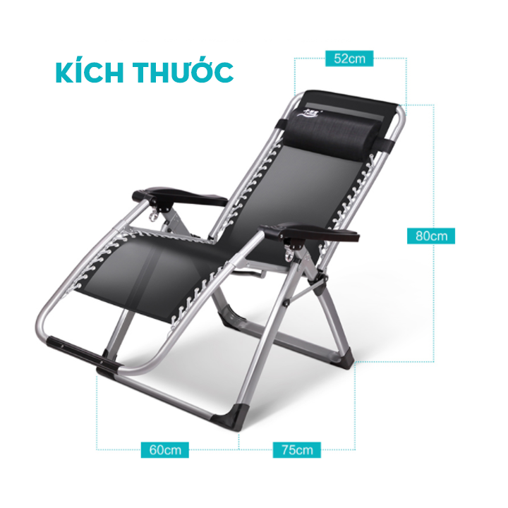 Ghế xếp thư giãn TM 179A - Khóa kim loại, khung thép tròn, tải trọng 200kg - Hàng chính hãng