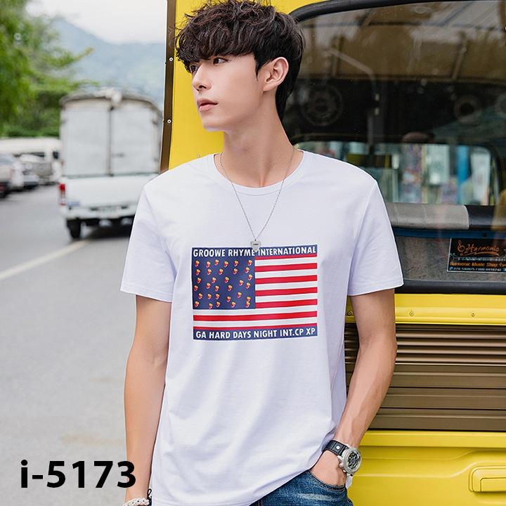 Áo Thun Nam Tay Ngắn Lá Cờ Mỹ Đơn Giản