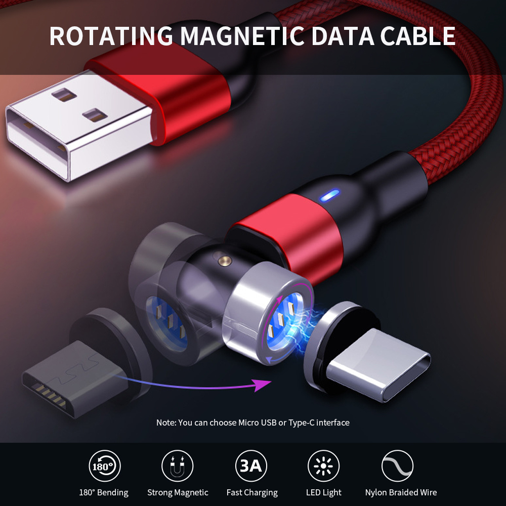 Cáp Dữ Liệu Hút Từ Tính Xoay 540 Độ Sạc Nhanh 3A 1m Loại C