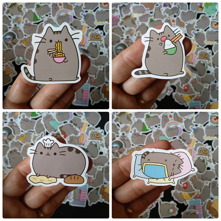 Set 30 sticker mèo Pusheen có ép lụa