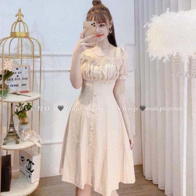 Váy Đũi Xinh Dáng Xoè Xếp Ly Ngực
