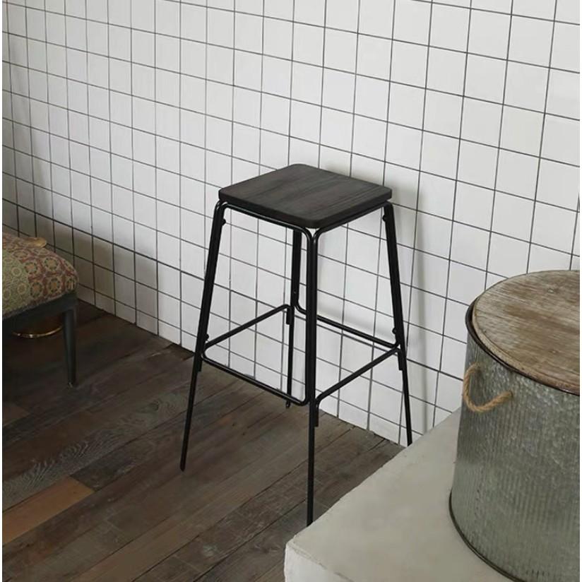 Ghế quầy bar cho quán cafe nhà hàng phong cách Âu Mỹ -Ghế đôn tròn chân cao gỗ keo chân sắt sơn tĩnh điện