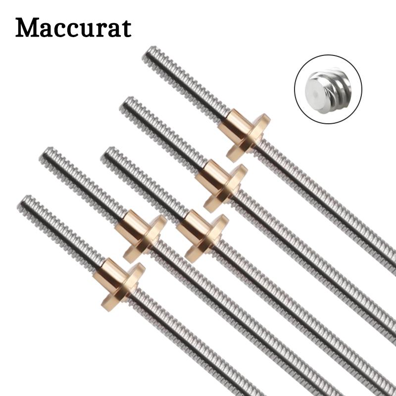 Vít Chì T8 OD 8mm 2mm Chì 2mm/8mm 150mm 200mm 250mm 300mm 330mm 350mm 400mm 500mm Với đai ốc bằng đồng thau cho máy in 3D Reprap