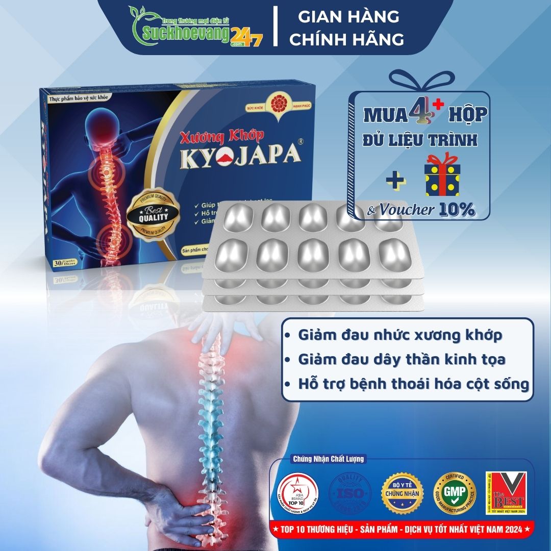 Viên uống Xương Khớp Kyojapa hỗ trợ giảm đau nhức xương khớp, đau dây thần kinh tọa, đau cột sống, thoái hóa cột sống, thoát vị đĩa đệm - Hộp 30 viên