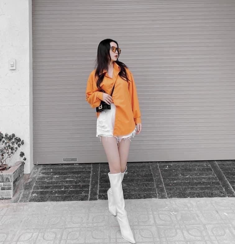 Áo sơ mi nữ cổ đức trơn màu cam dài tay ATN749
