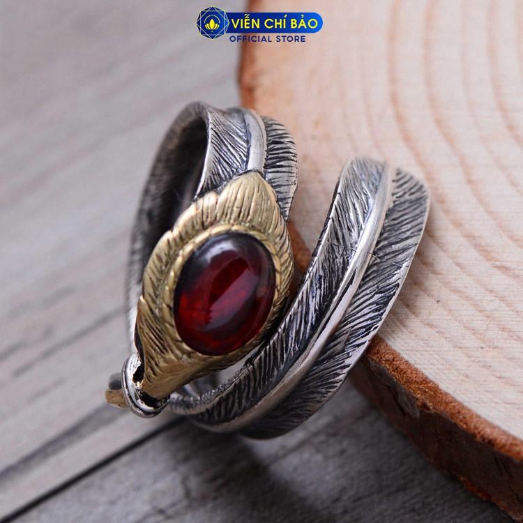 Nhẫn bạc nam Phượng Hoàng lông vũ đính đá đỏ chất liệu bạc 925 thời trang phụ kiện trang sức Viễn Chí Bảo N100185