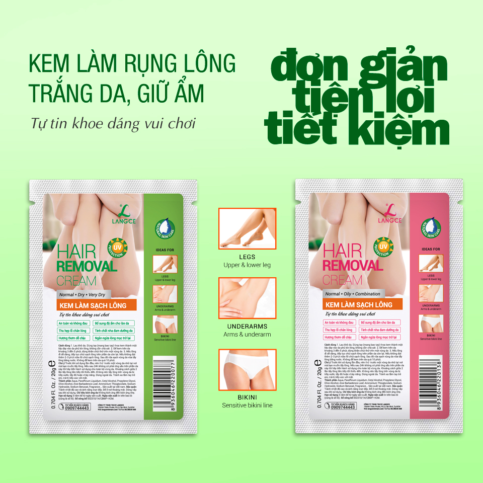 KEM LÀM RỤNG LÔNG TRẮNG DA GIỮ ẨM DA KHÔ 20ml LANGCE