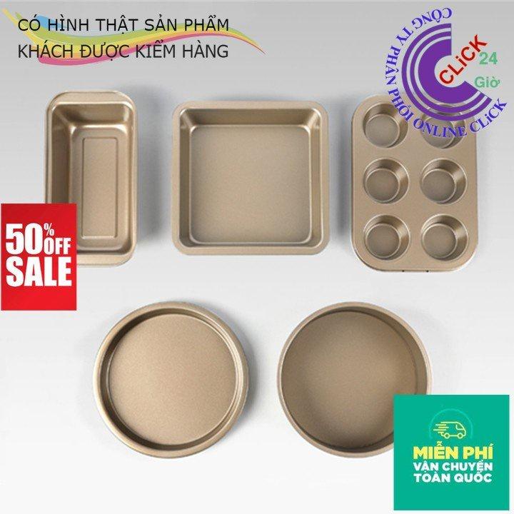 Bộ Khuôn 5 Cái Chống Dính Bằng Thép Carbon Màu Vàng Đồng - Nướng Bánh Ngon Đẹp Và An Toàn Sức Khỏe - Hàng Cao Cấp
