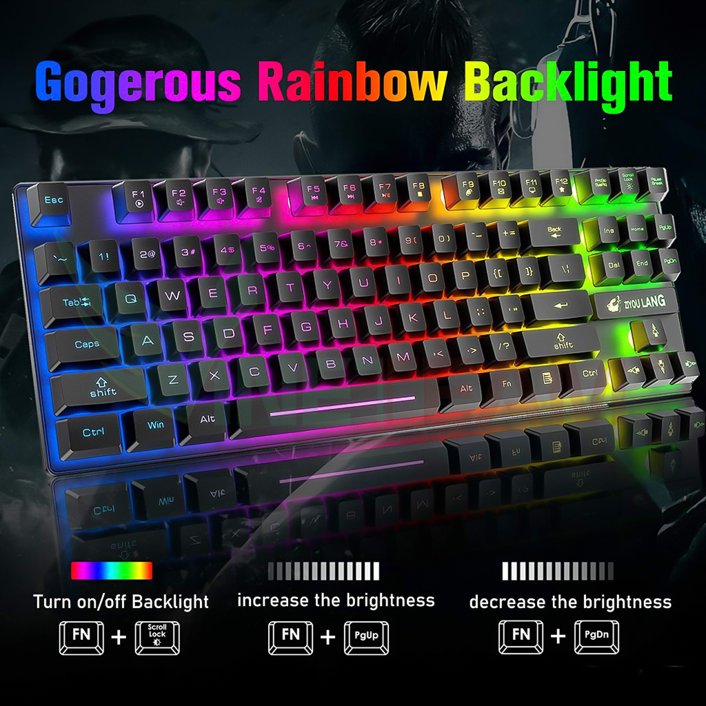 Bộ Bàn Phím Và Chuột Không Dây Vinetteam Ziyoulang T87 Led RGB Rainbow Bbacklight Pin 3800mAH Có Thể Sạc Lại Tặng Kèm Lót Chuột Siêu Chất - Hàng Chính Hãng