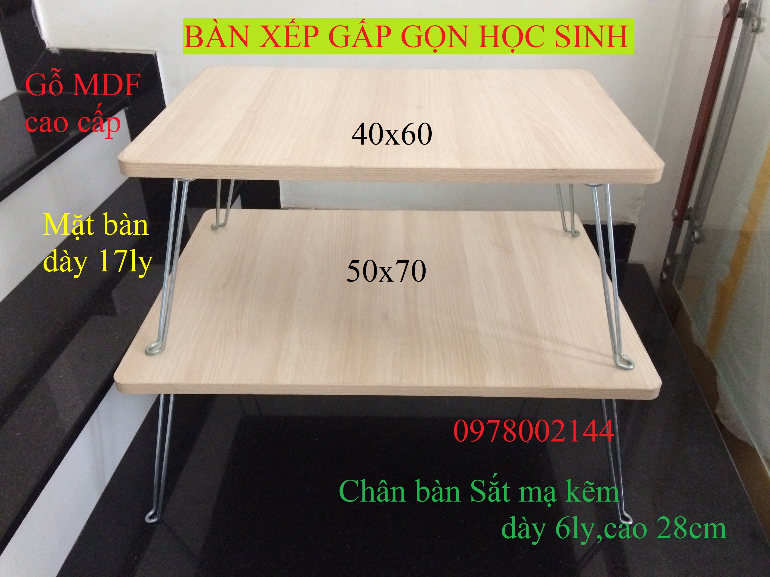 Bàn xếp gấp gọn học sinh vân gỗ Cao cấp 50x70cm