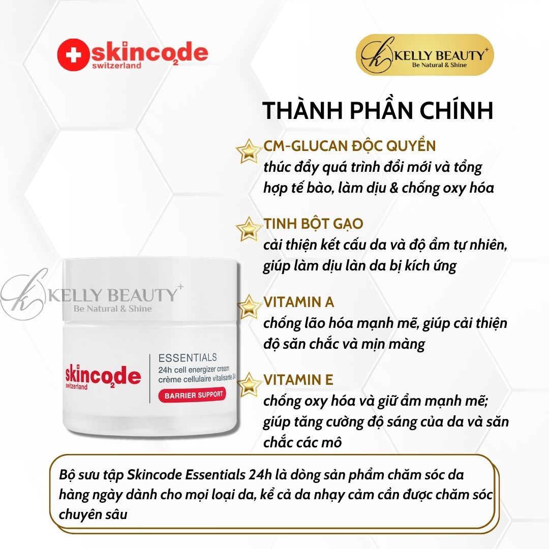 Kem Dưỡng Ẩm Trẻ Hóa Da Skincode Essentials 24h Cell Energizer Cream | Kelly Beauty