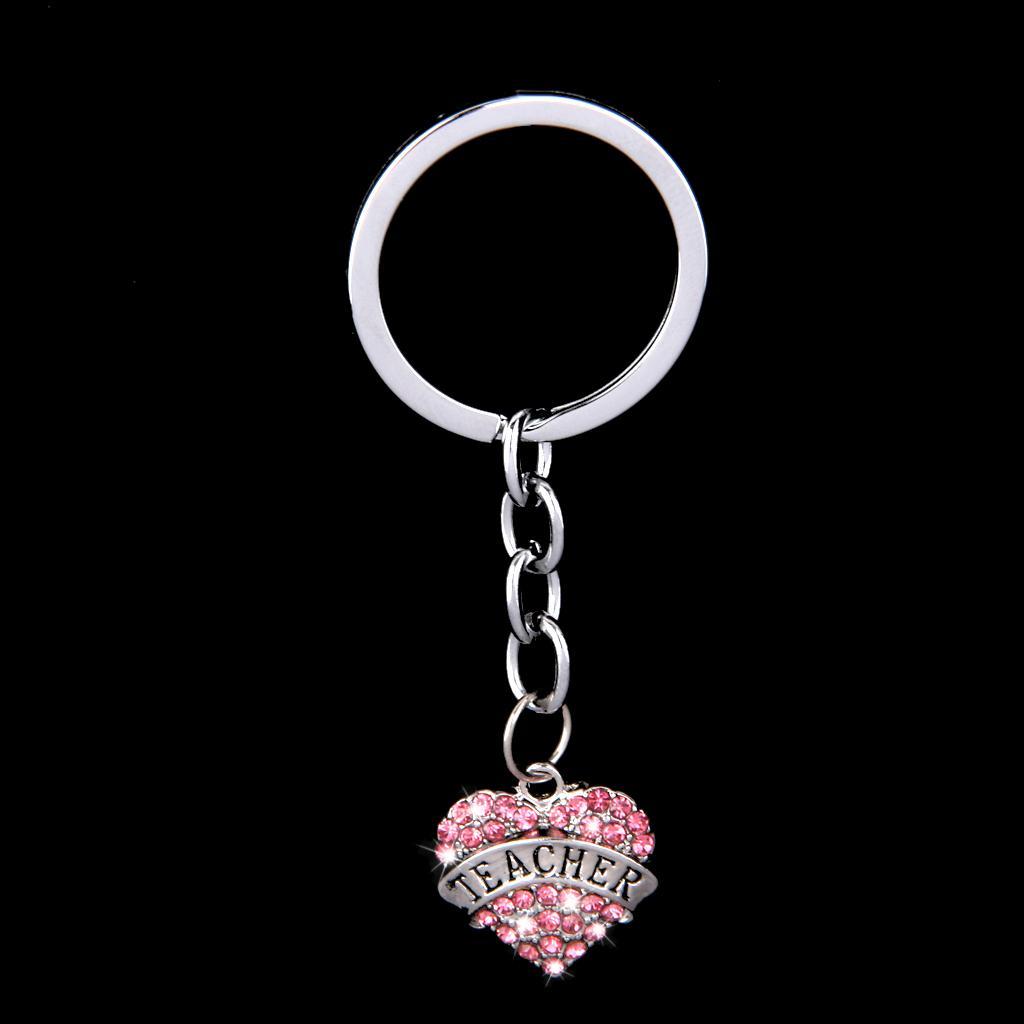 6xPink Crystal Rhinestone Heart Pendant Keyring Keychain Key Chain--teacher