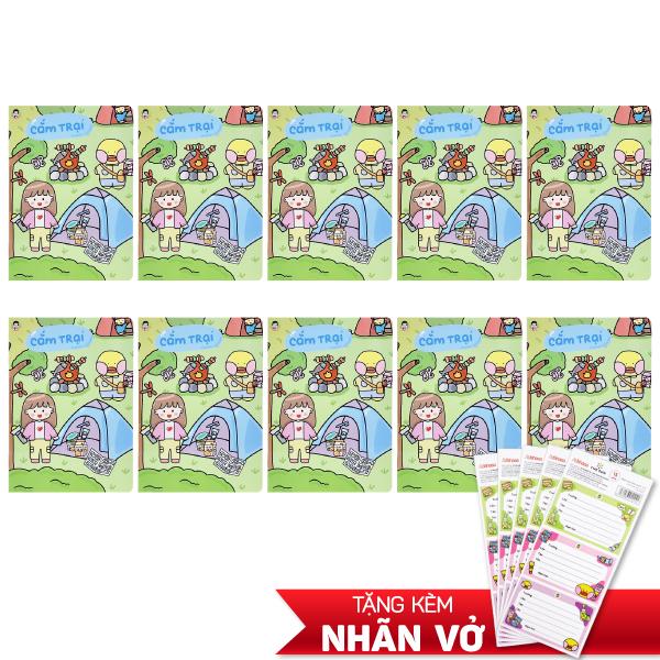 Combo 10 Tập Học Sinh Cô Tiên Xanh Chống Lóa - Miền Bắc - 4 Ô Ly - 48 Trang 100gsm - Cắm Trại - Tặng Kèm Nhãn Vở Cô Tiên Xanh