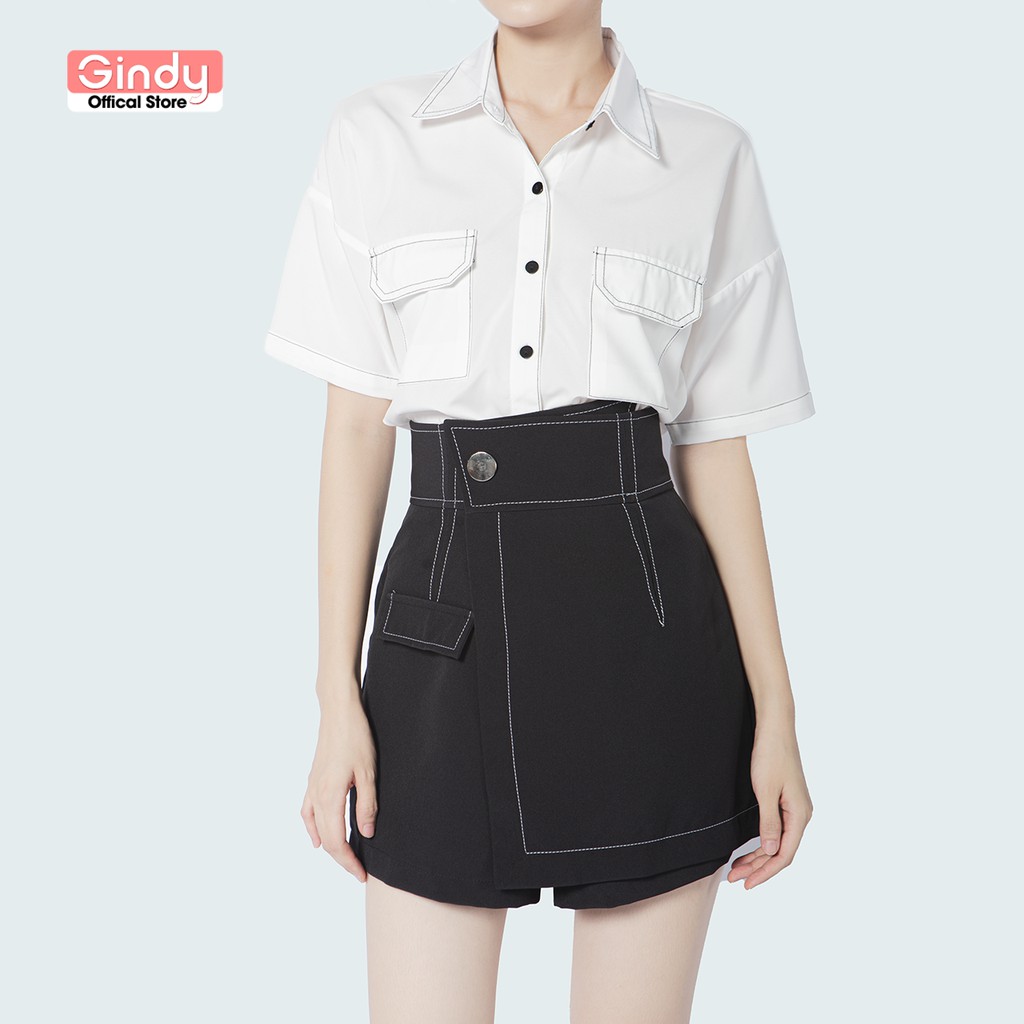 Chân váy chữ a cạp cao công sở GINDY sẻ tà cạp cao chỉ nổi cao cấp co giãn tốt tôn dáng V001