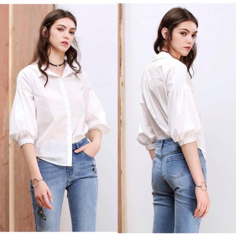 Áo sơ mi cổ đức tay bồng siêu cá tính