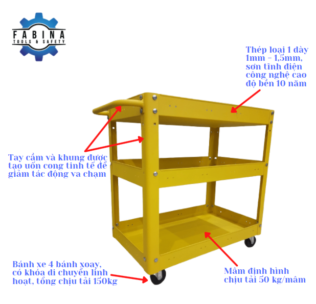 Xe đẩy 3 tầng màu vàng FABINA