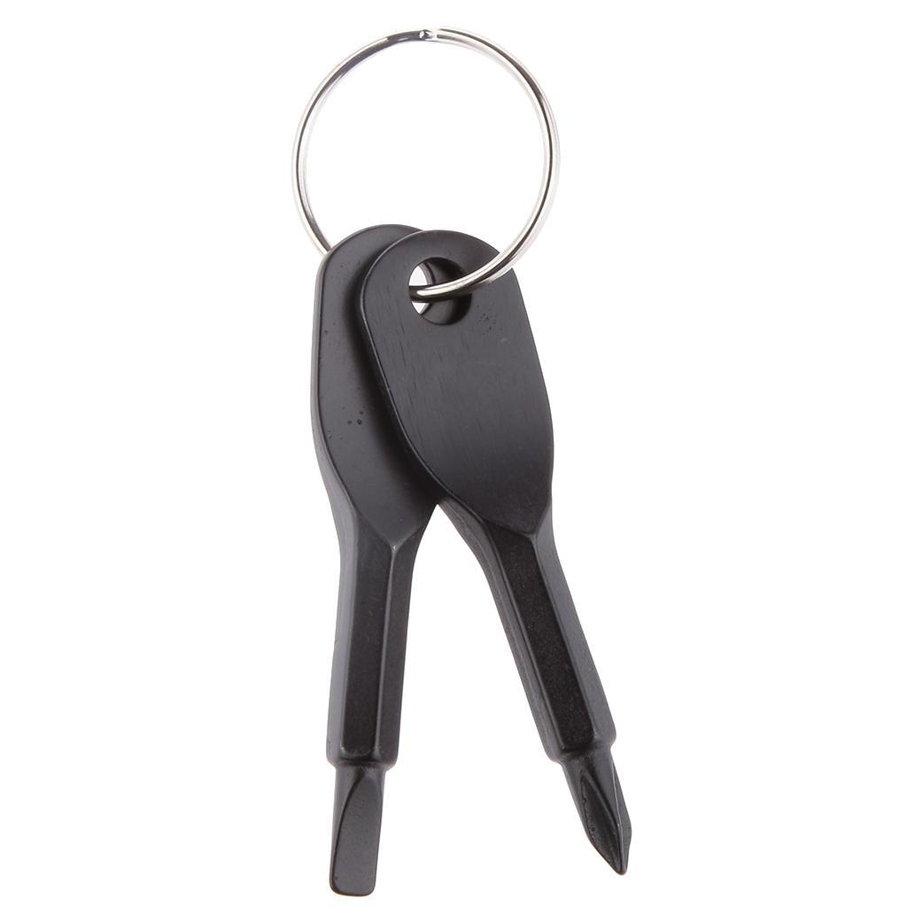 Black 2 Keys Stainless Steel Screwdriver Keychain Outdoor Sport Pocket Tool