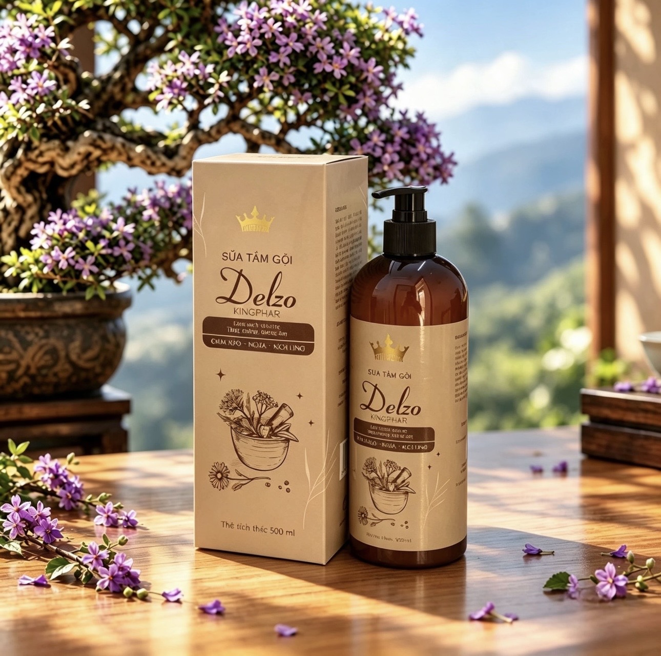 ￼Sữa tắm gội Thảo dược Delzo Kingphar, mẩn ngứa, ban đỏ, vảy nến, viêm da tiết bã, chai 500ml