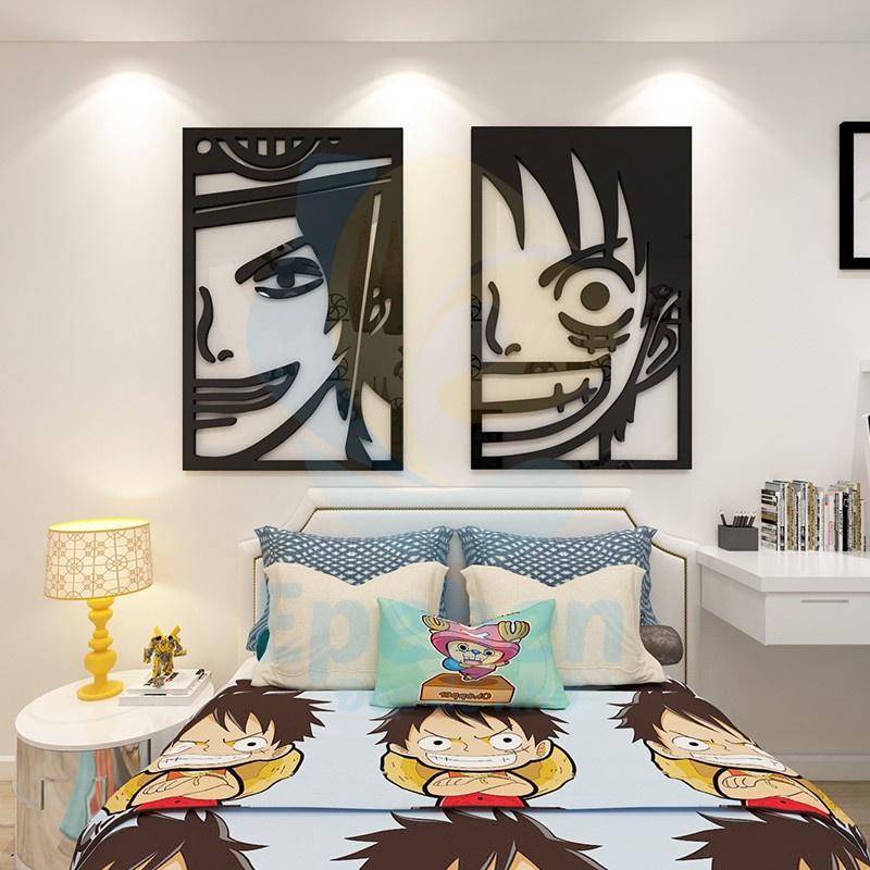 Tranh dán tường mica 3d decor khổ lớn one piece ace luffy shanks tóc đỏ trang trí quán game phòng game thủ