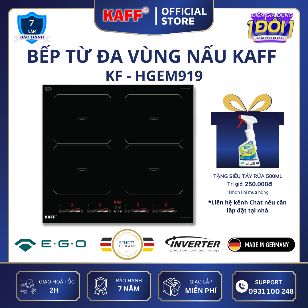 Bếp âm đa từ  4 vùng nấu nhập khẩu Germany KAFF KF-HGEM919 - Hàng Chính Hãng