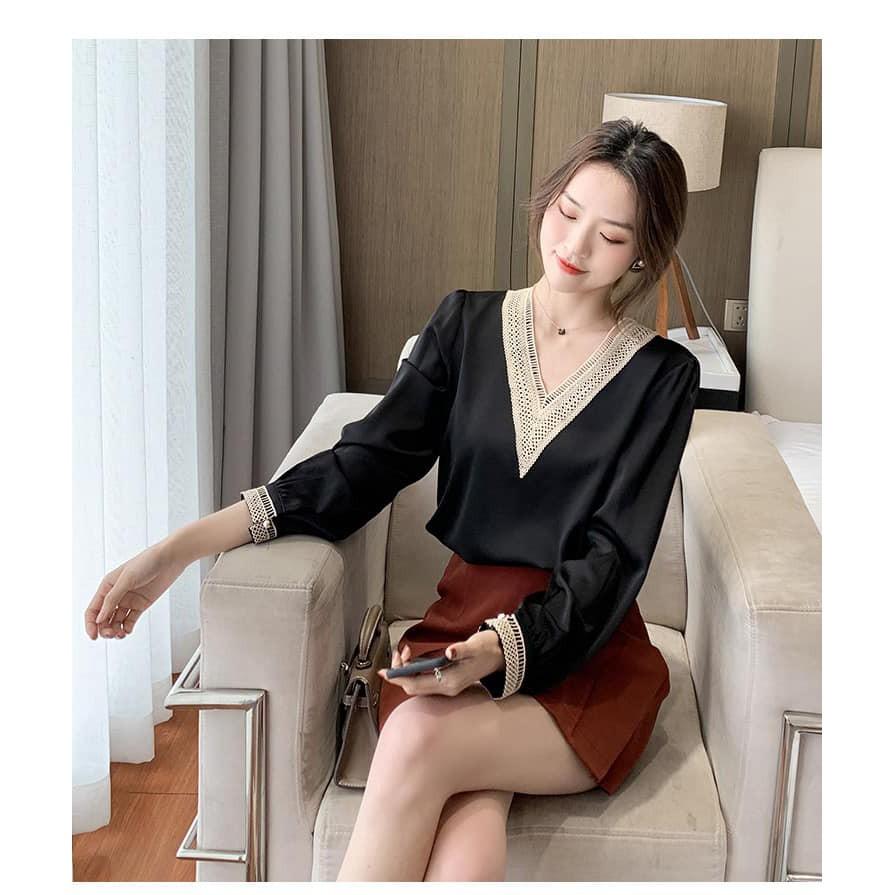 ÁO KIỂU NỮ TAY DÀI PHỐI REN Công sở, du lịch, Event, đi chơi, đi tiệc, dạo phố... - SA015