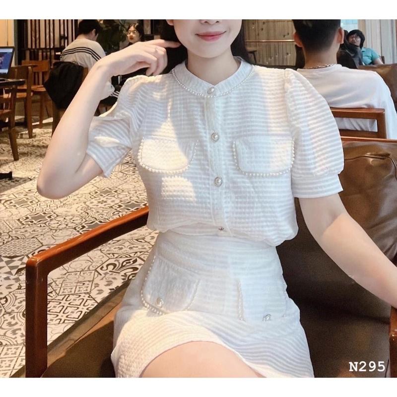 Set tơ xốp viền ngọc tiểu thư