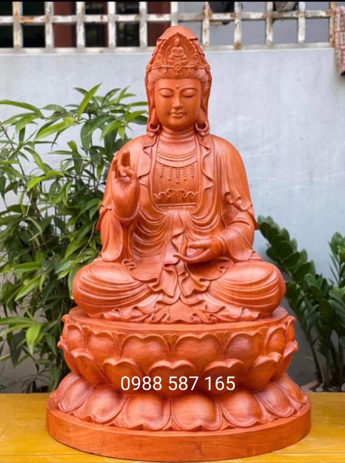 Tượng Quan Thế Âm Bồ Tát gỗ hương nguyên khối cao 30-35-40-50 CM