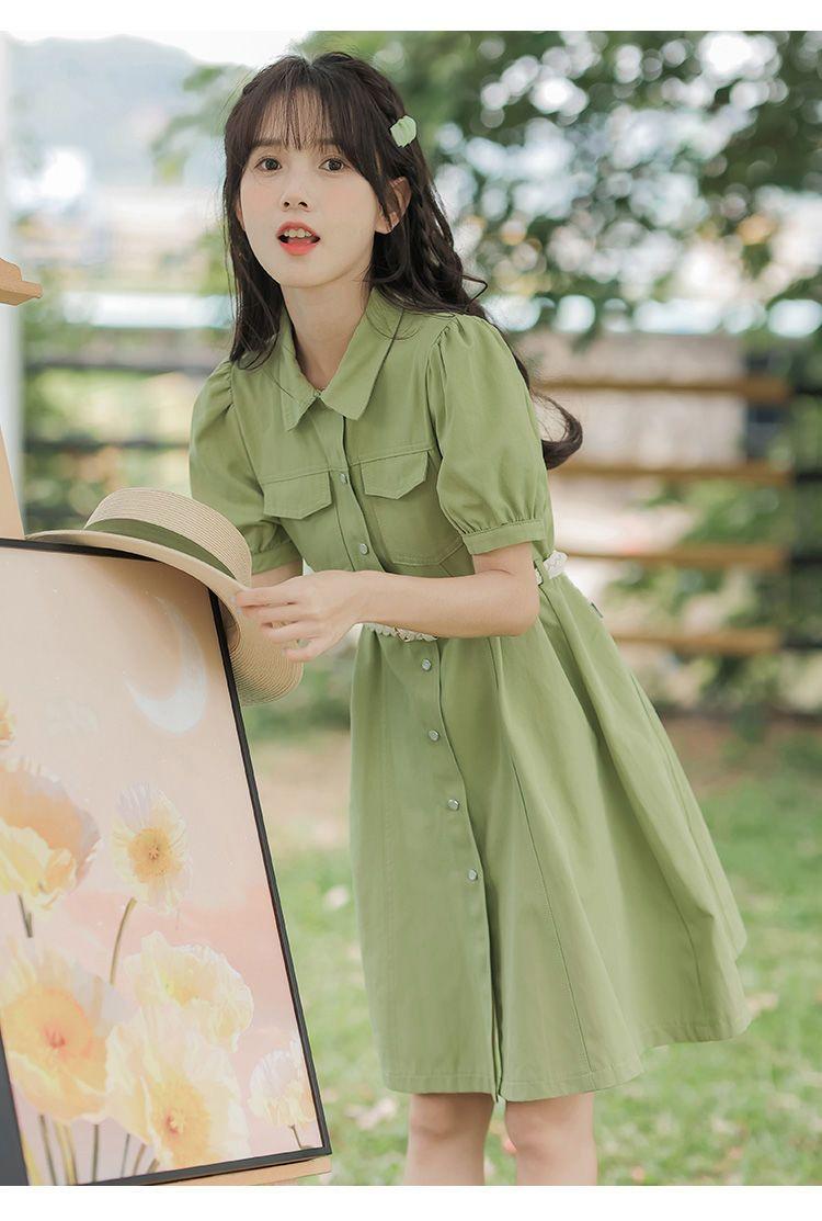 CHENGRUI Tặng thắt lưng, váy ngắn tay, váy ngắn tay, váy mùa hè, váy thắt lưng.