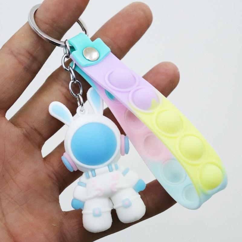 Móc khóa thỏ phi hành gia popit, móc khóa cute thư giãn khoen tròn