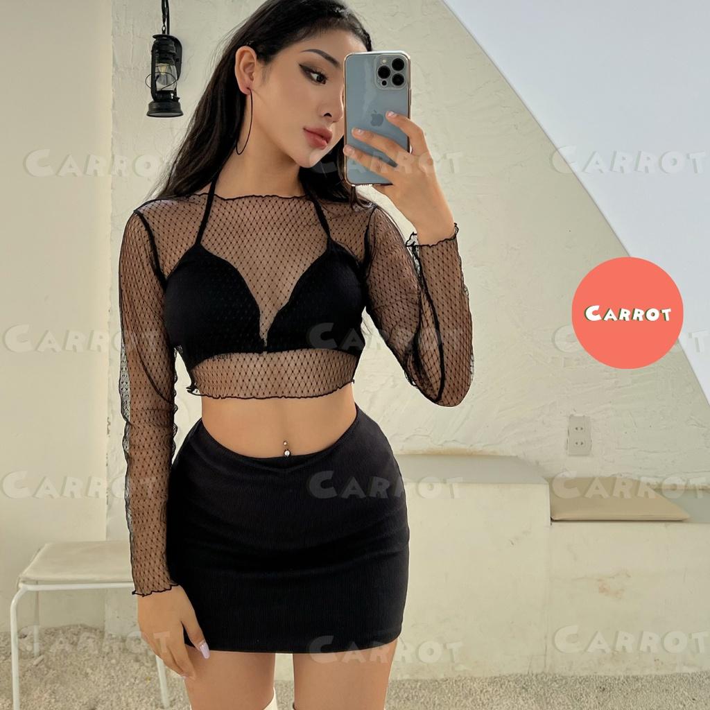 Áo lưới áo mút ngực áo lót đen chân váy ngắn ôm body gợi cảm đi chơi đi du lịch carrotxinhdep