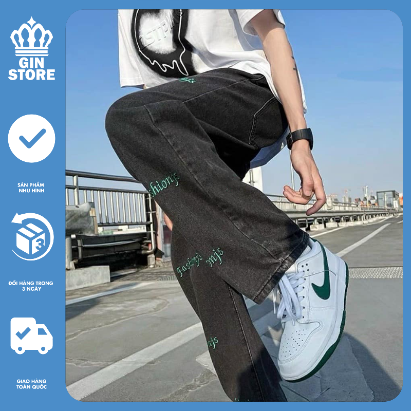 Quần Jean Nam Baggy Ống Suông Dáng Rộng In Họa Tiết Fashionjs Vải Jeans Bò Cao Cấp Hàn Quốc - Gin Store