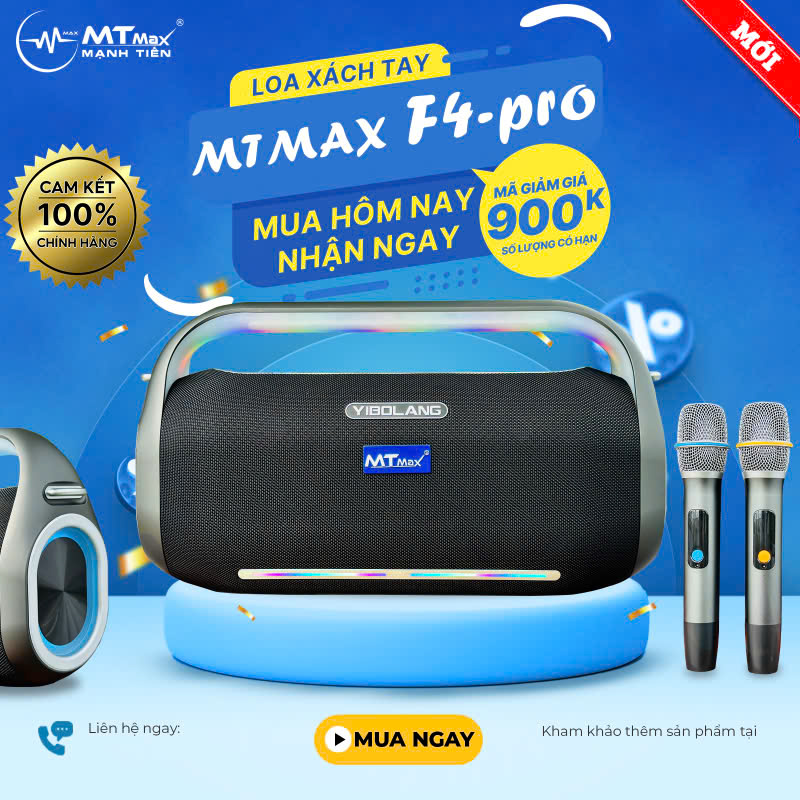 Loa Xách Tay YIBOLANG F4 - Pro - Công Suất 300W, 1 Bass 20 Trung Treble, Âm Thanh Đánh Cực Khủng, Nghe Siêu Hay, Tặng Kèm 2 Micro Không Dây Và Phụ Kiện Dây Đeo Chéo. HÀNG CHÍNH HÃNG